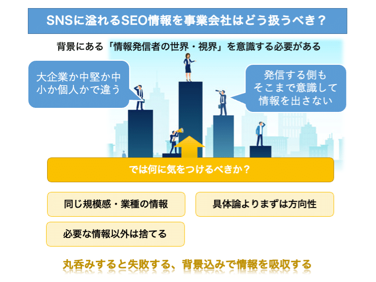 SNSに氾濫するSEOの情報はどのように扱えばよいのでしょうか？